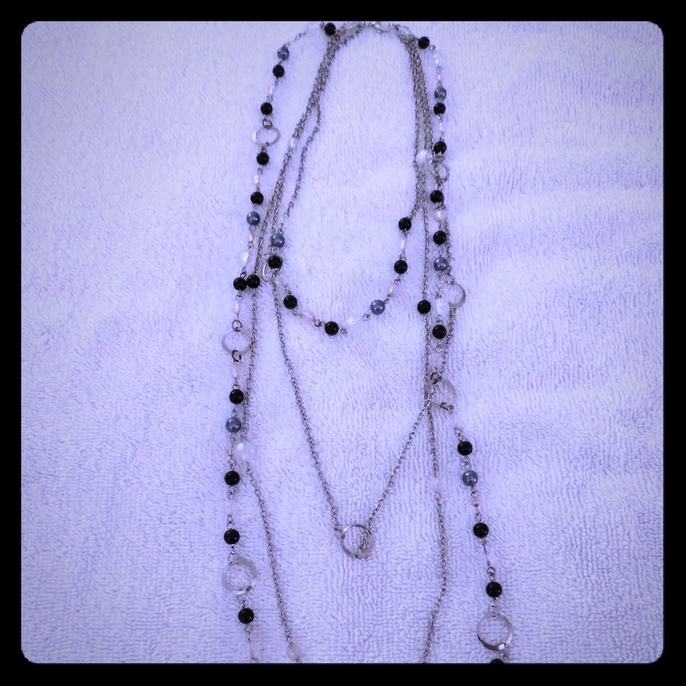 Lot of two black beaded necklaces
